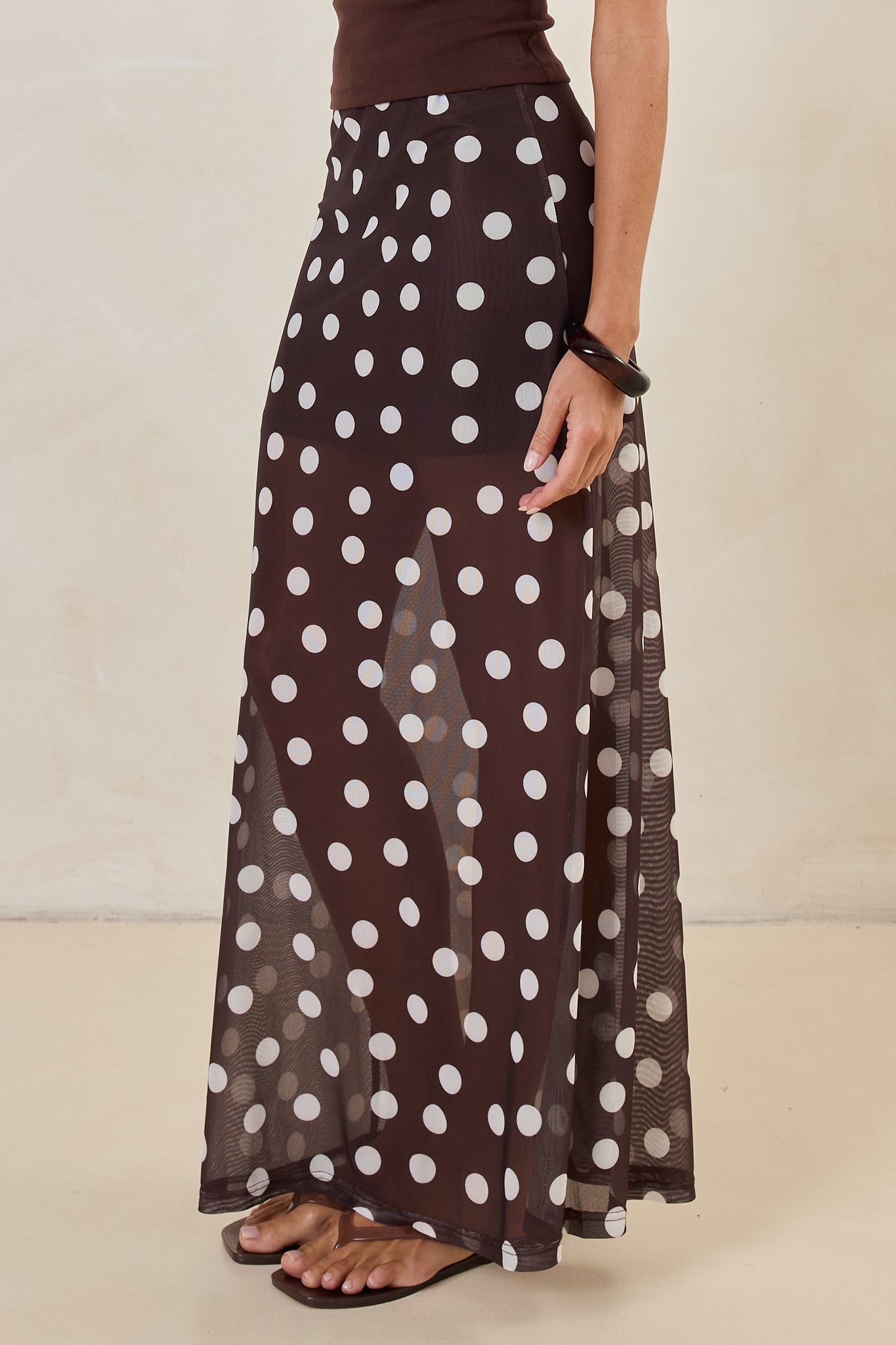 Mara Maxi Skirt (Espresso Polka)