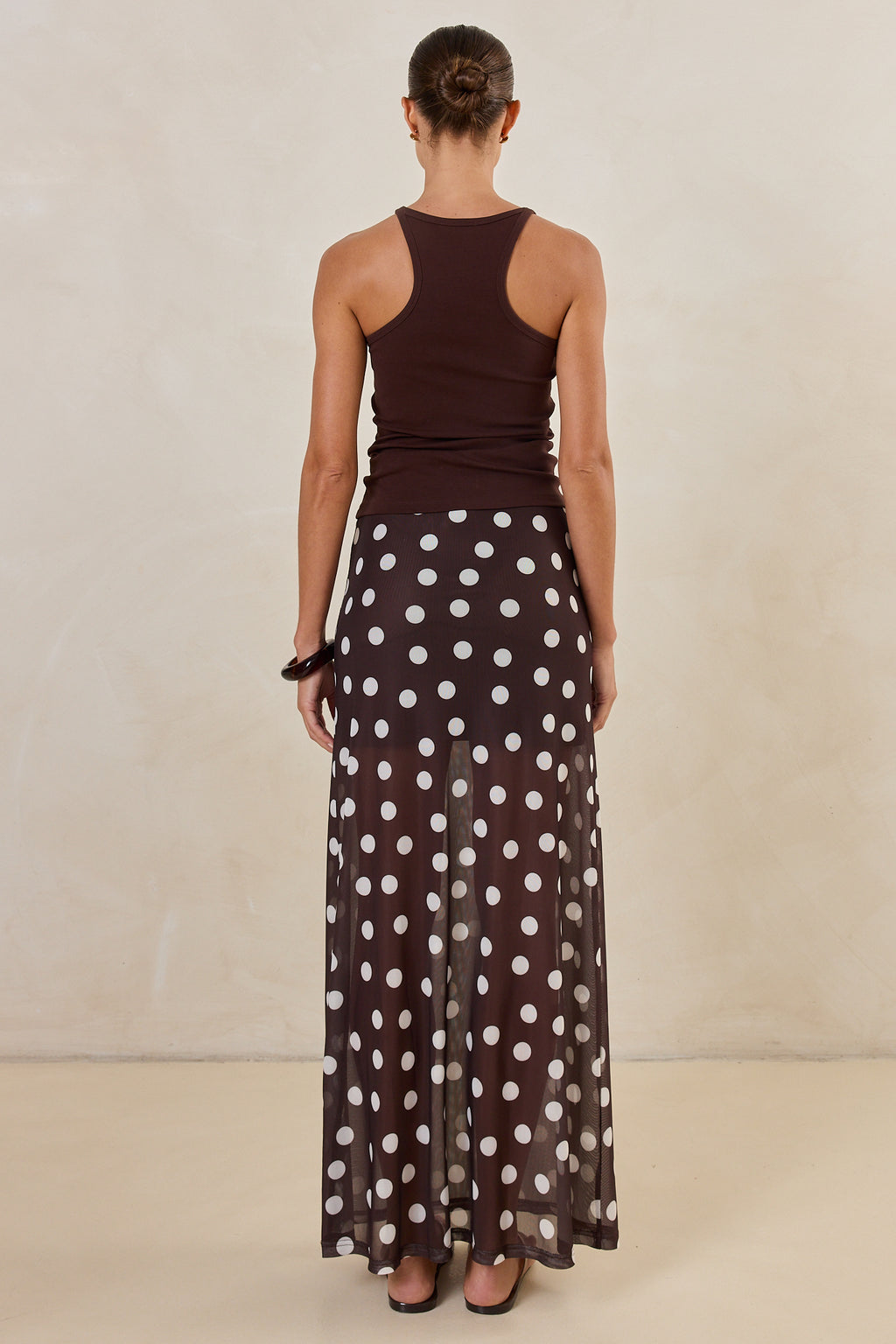 Mara Maxi Skirt (Espresso Polka)