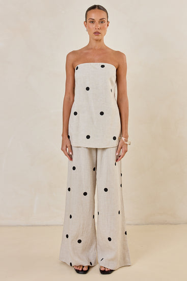 Maxine Strapless Top (Beige/Black Polka)