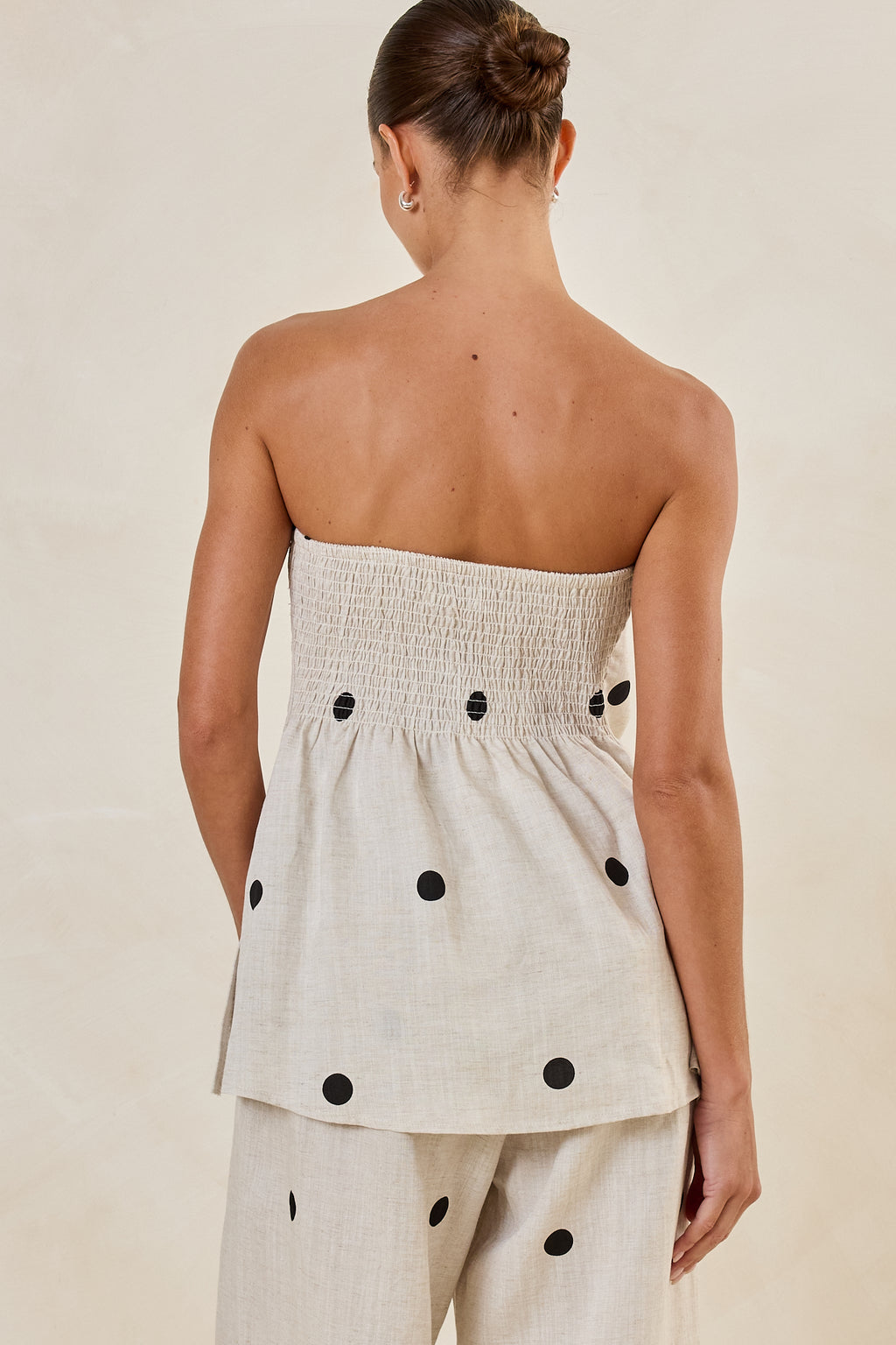 Maxine Strapless Top (Beige/Black Polka)