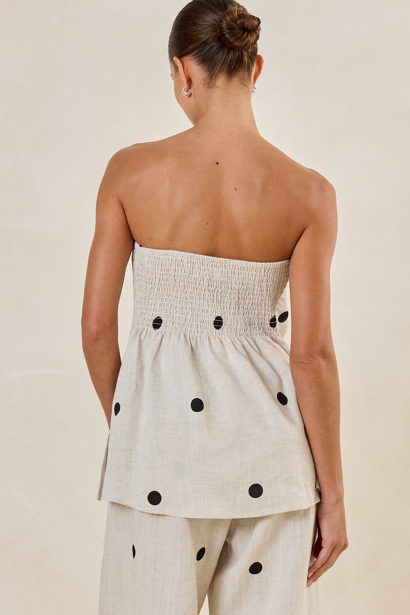 Maxine Strapless Top (Beige/Black Polka)