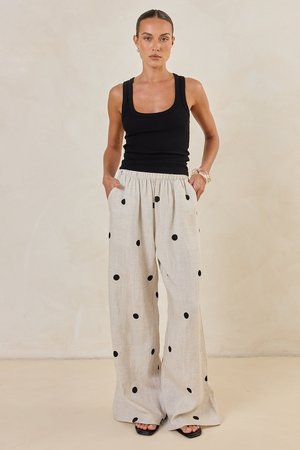 Maxine Pant (Beige/Black Polka)