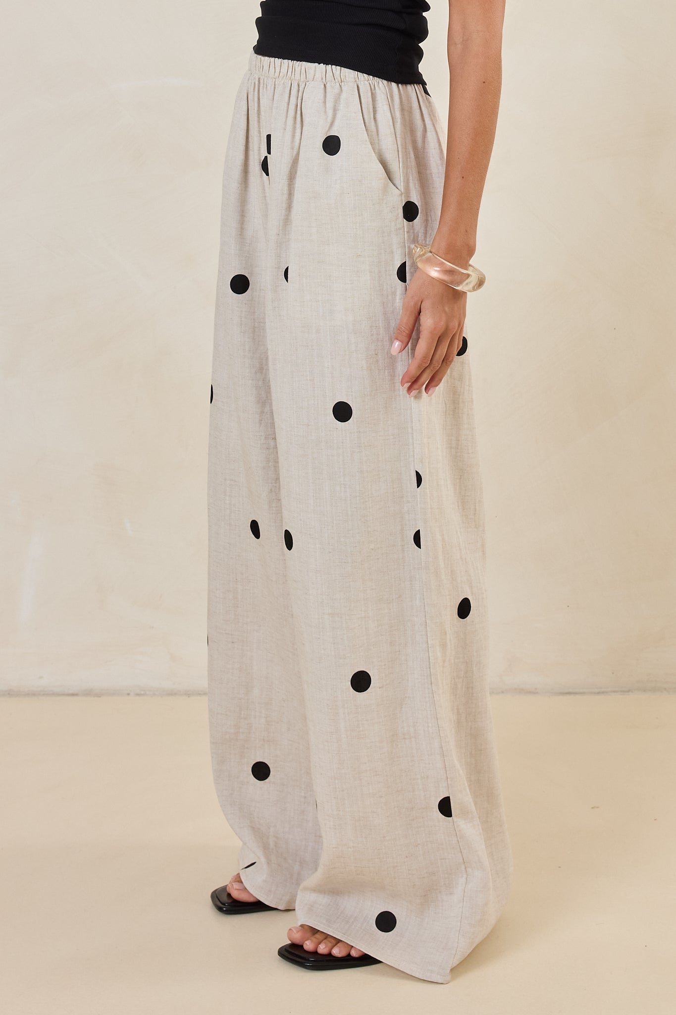 Maxine Pant (Beige/Black Polka)