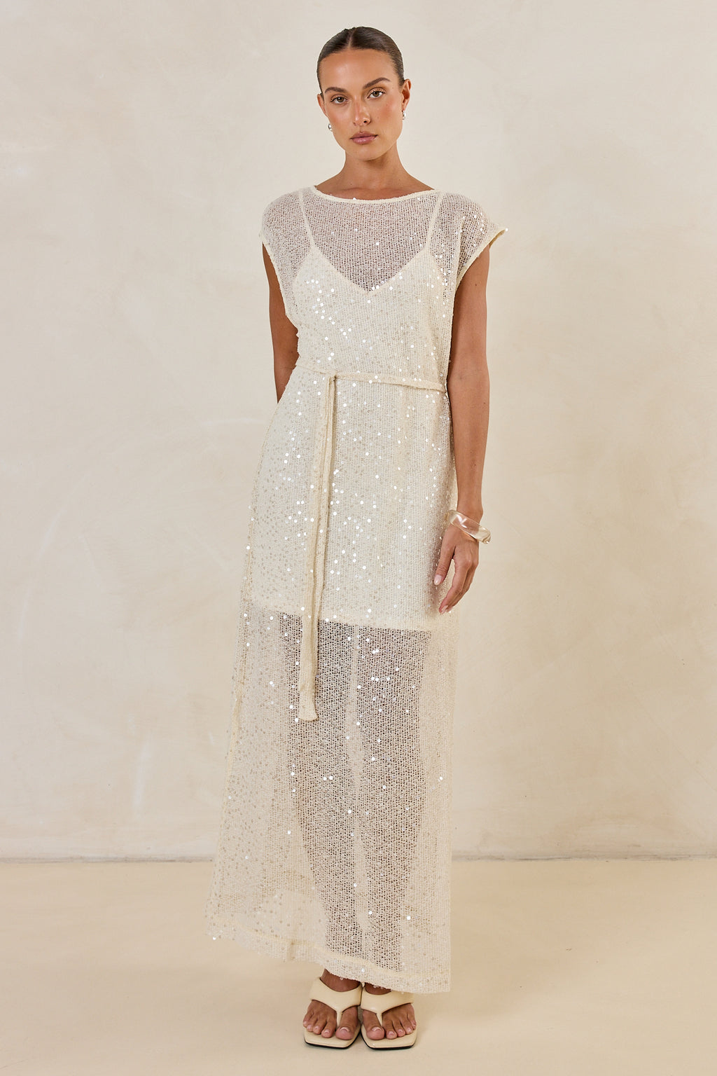 Alba Sequin Knit Midi Dress (Cream)