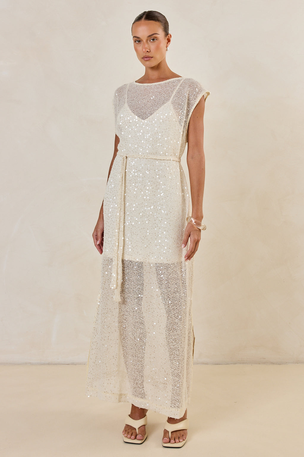 Alba Sequin Knit Midi Dress (Cream)