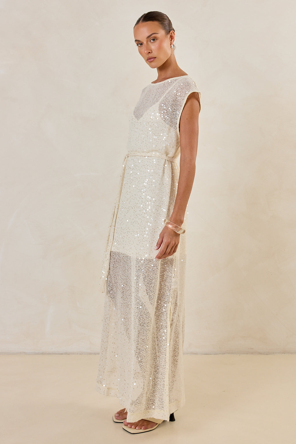Alba Sequin Knit Midi Dress (Cream)