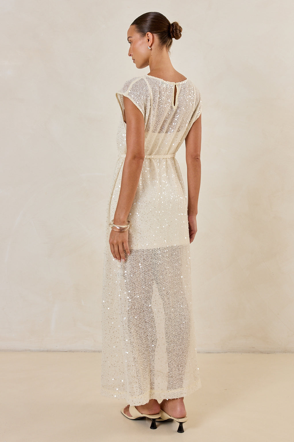 Alba Sequin Knit Midi Dress (Cream)