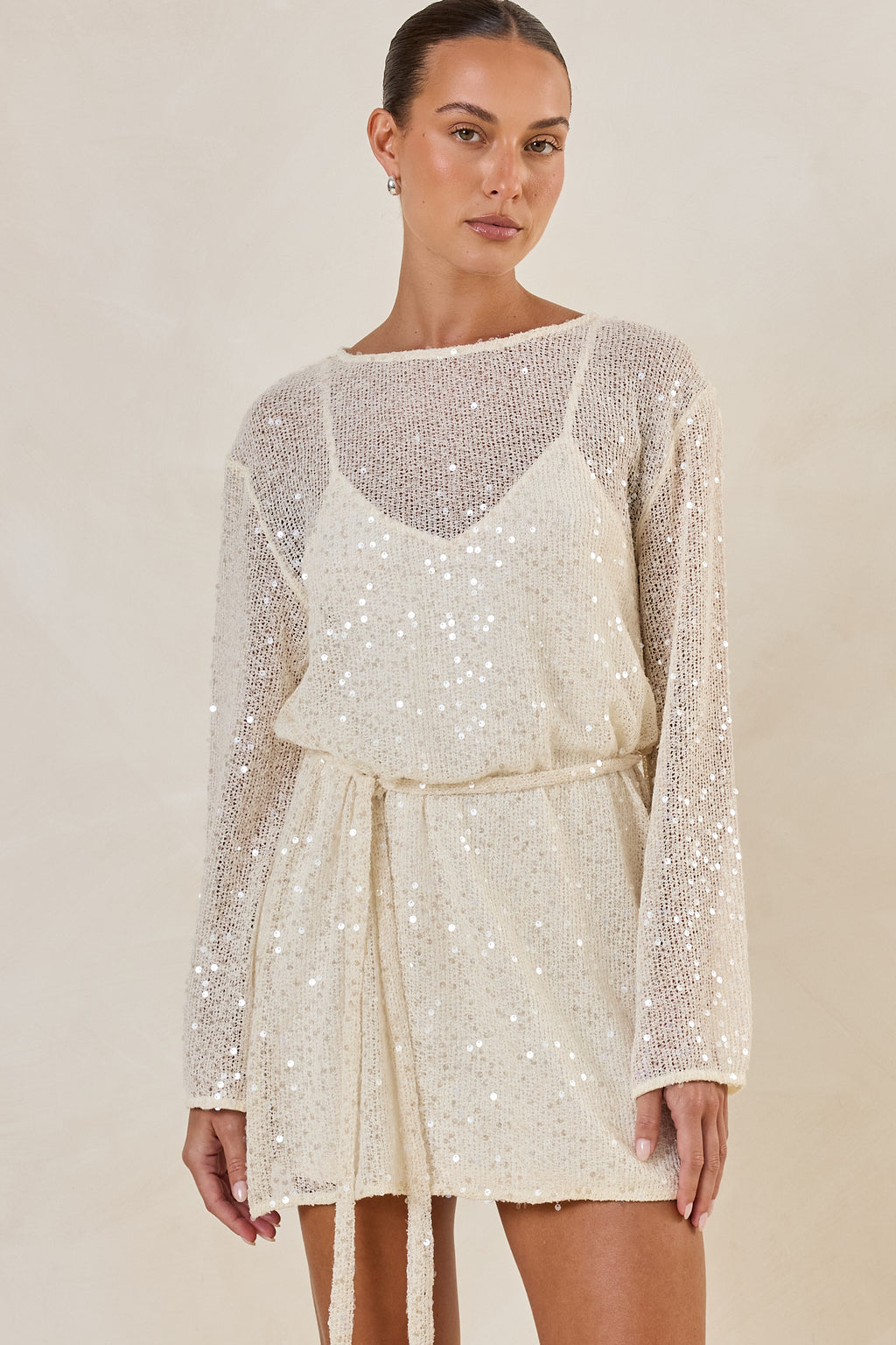 Romi Sequin Knit Mini Dress (Cream)