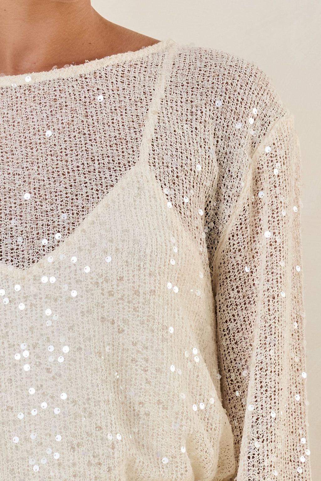 Romi Sequin Knit Mini Dress (Cream)
