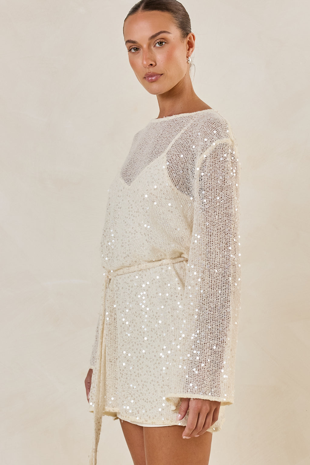 Romi Sequin Knit Mini Dress (Cream)