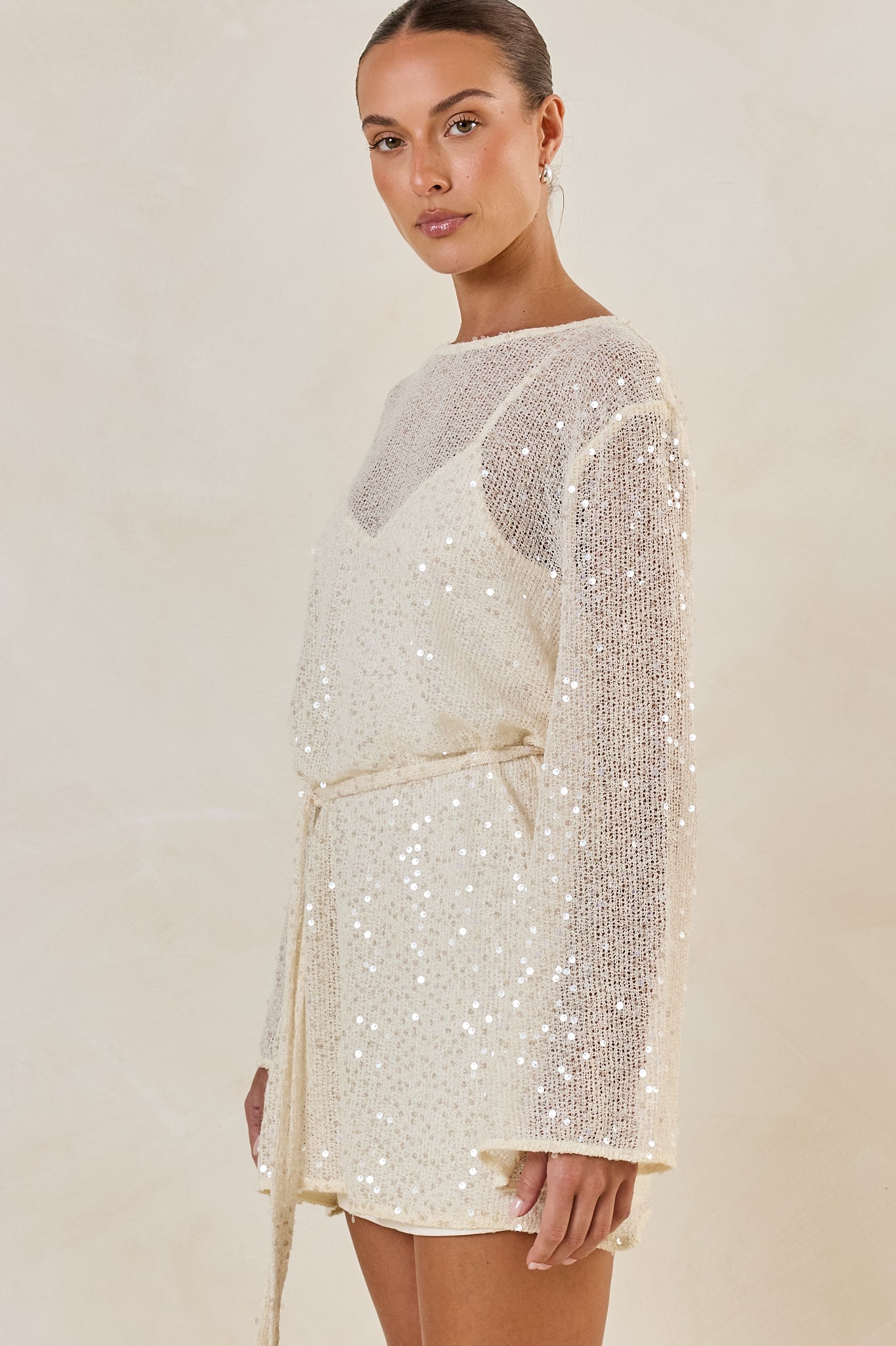 Romi Sequin Knit Mini Dress (Cream)