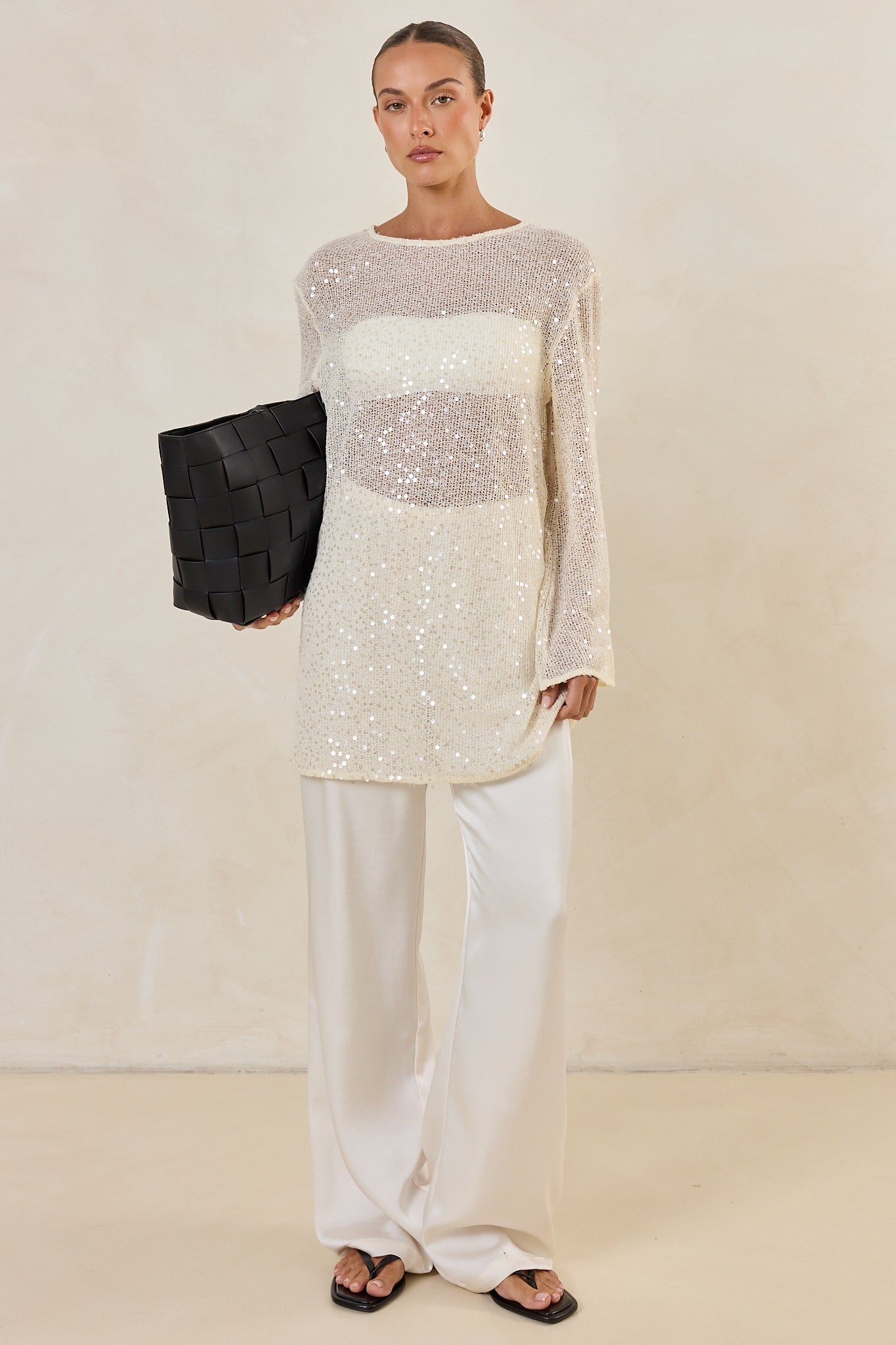 Romi Sequin Knit Mini Dress (Cream)