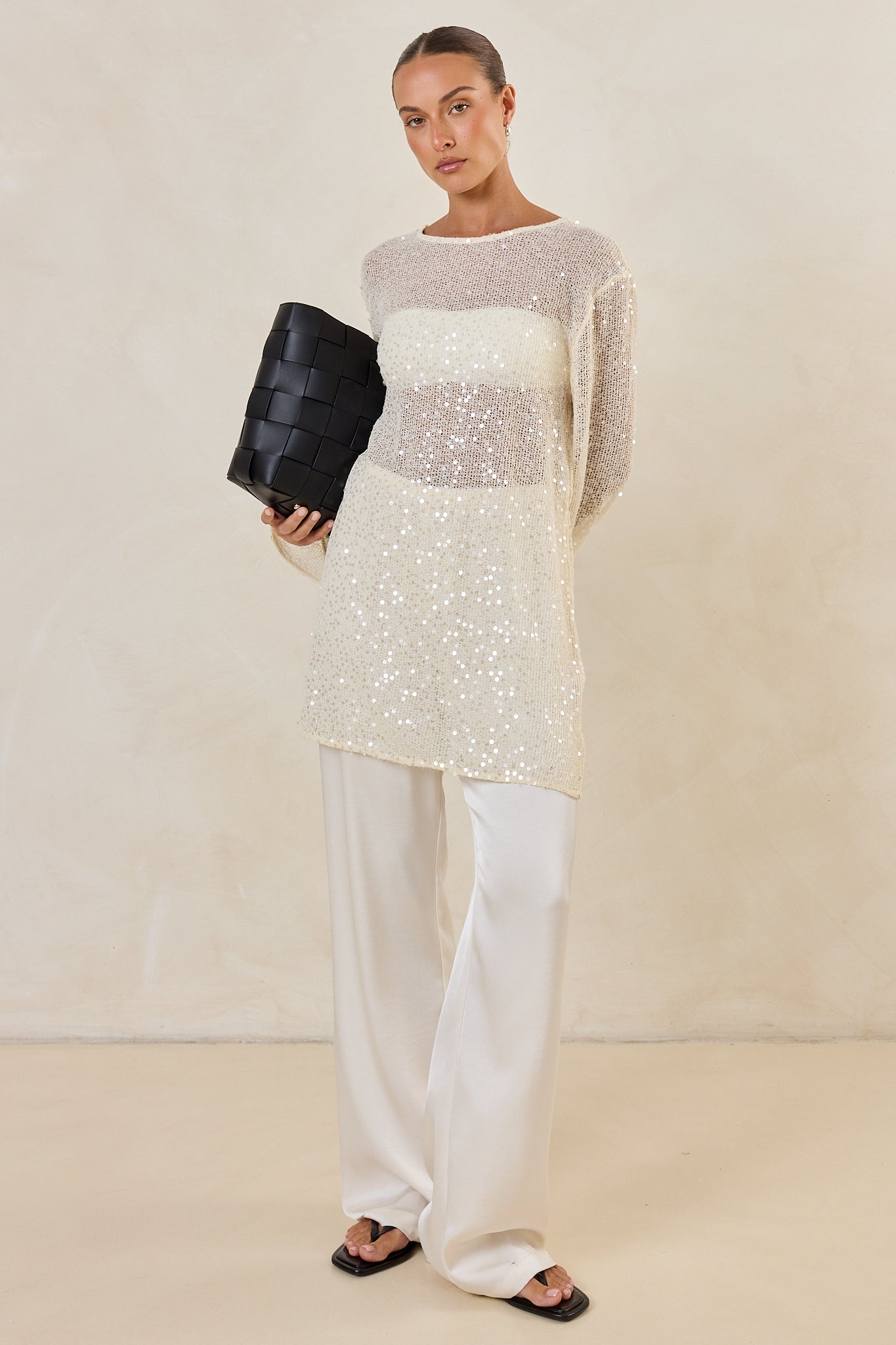 Romi Sequin Knit Mini Dress (Cream)