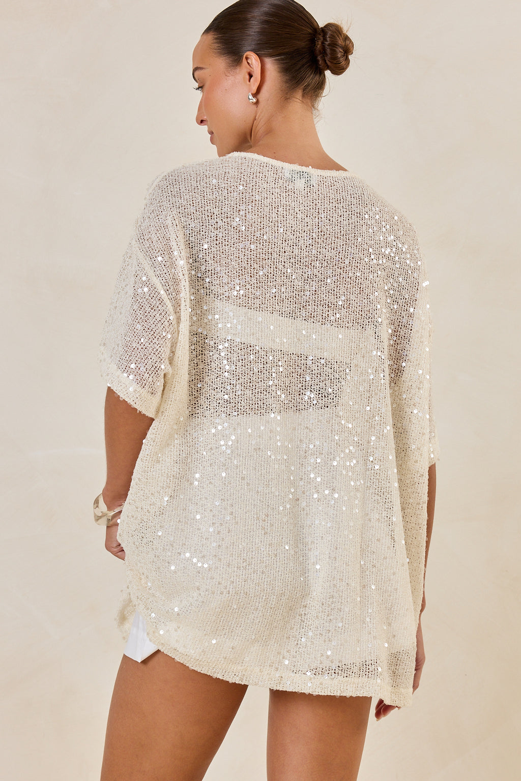 Micah Sequin Knit Tee (Cream)