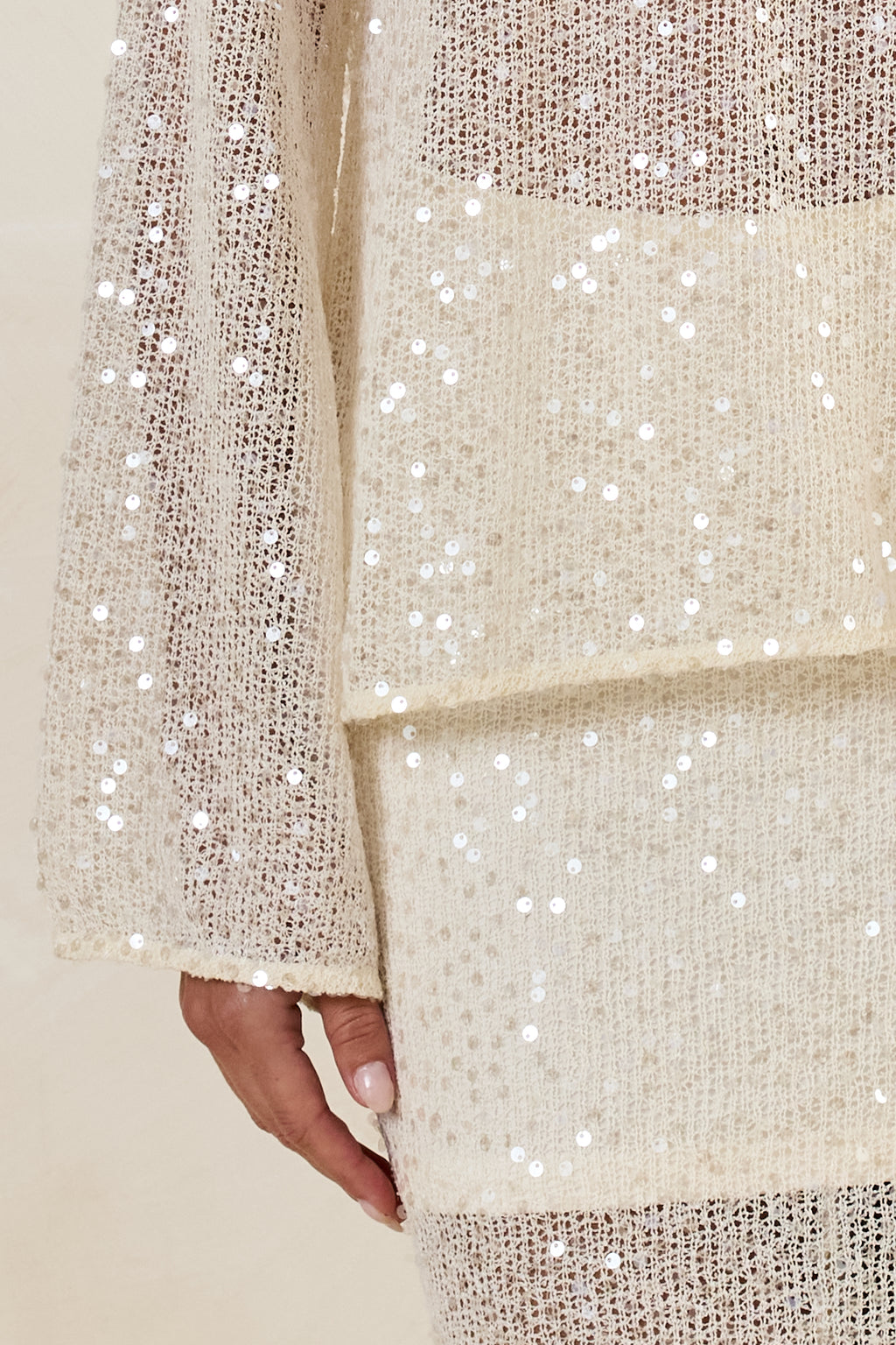 Liana Sequin Knit Long Sleeve Top (Cream)