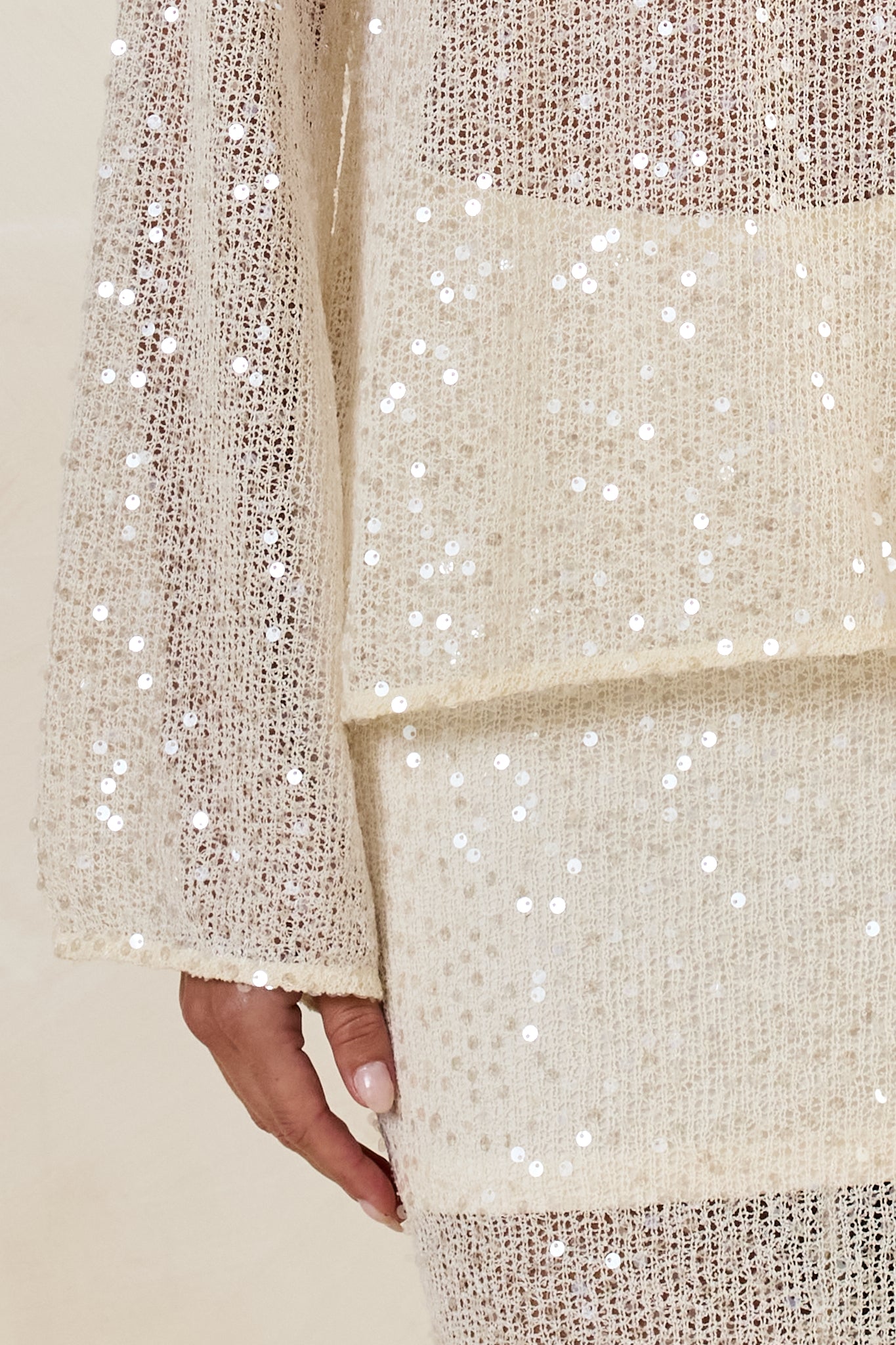 Liana Sequin Knit Long Sleeve Top (Cream)