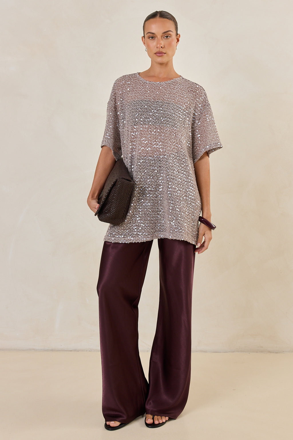 Micah Sequin Knit Tee (Dusty Mauve)