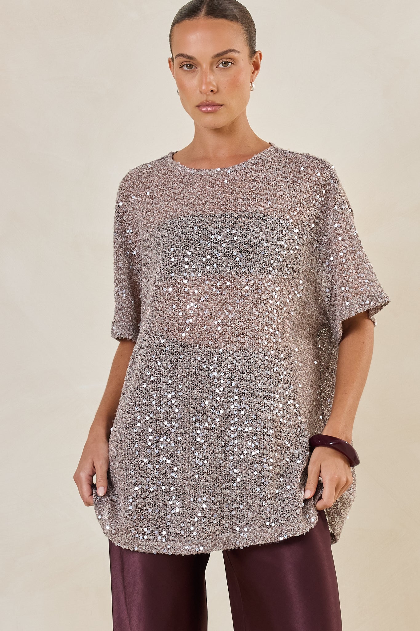 Micah Sequin Knit Tee (Dusty Mauve)