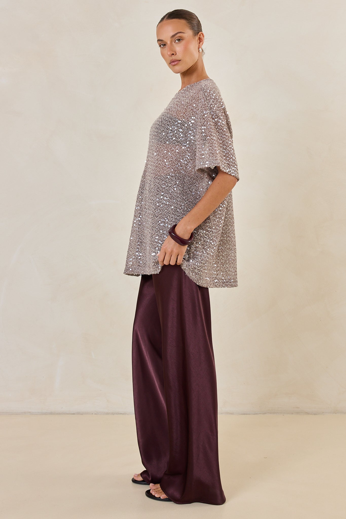 Micah Sequin Knit Tee (Dusty Mauve)