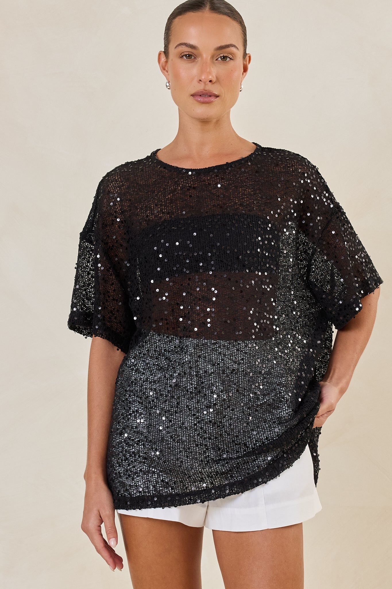 Micah Sequin Knit Tee (Black)