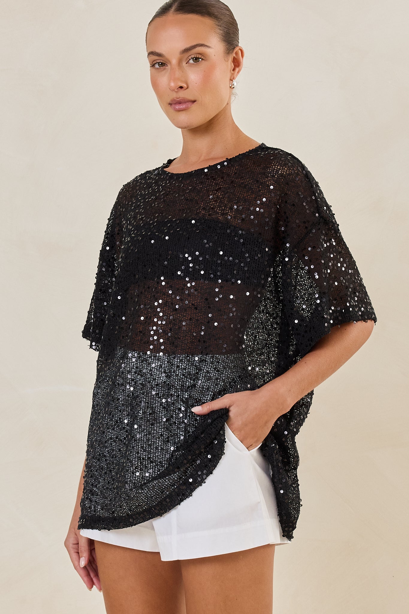 Micah Sequin Knit Tee (Black)