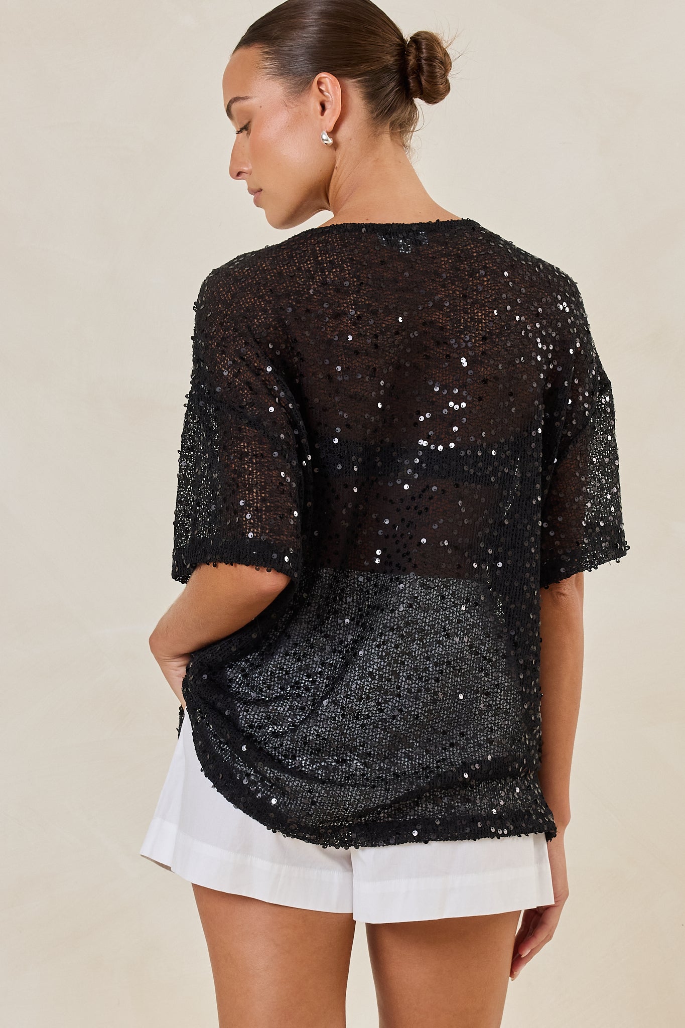 Micah Sequin Knit Tee (Black)