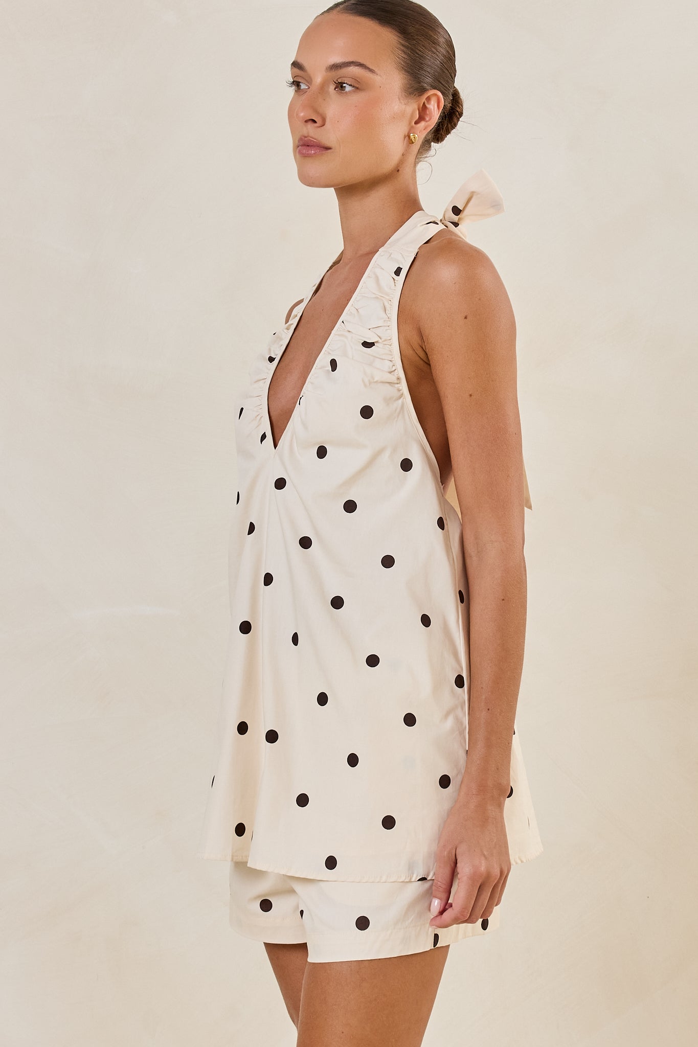 Shiloh Halter Top (Cream/Choc Polka)