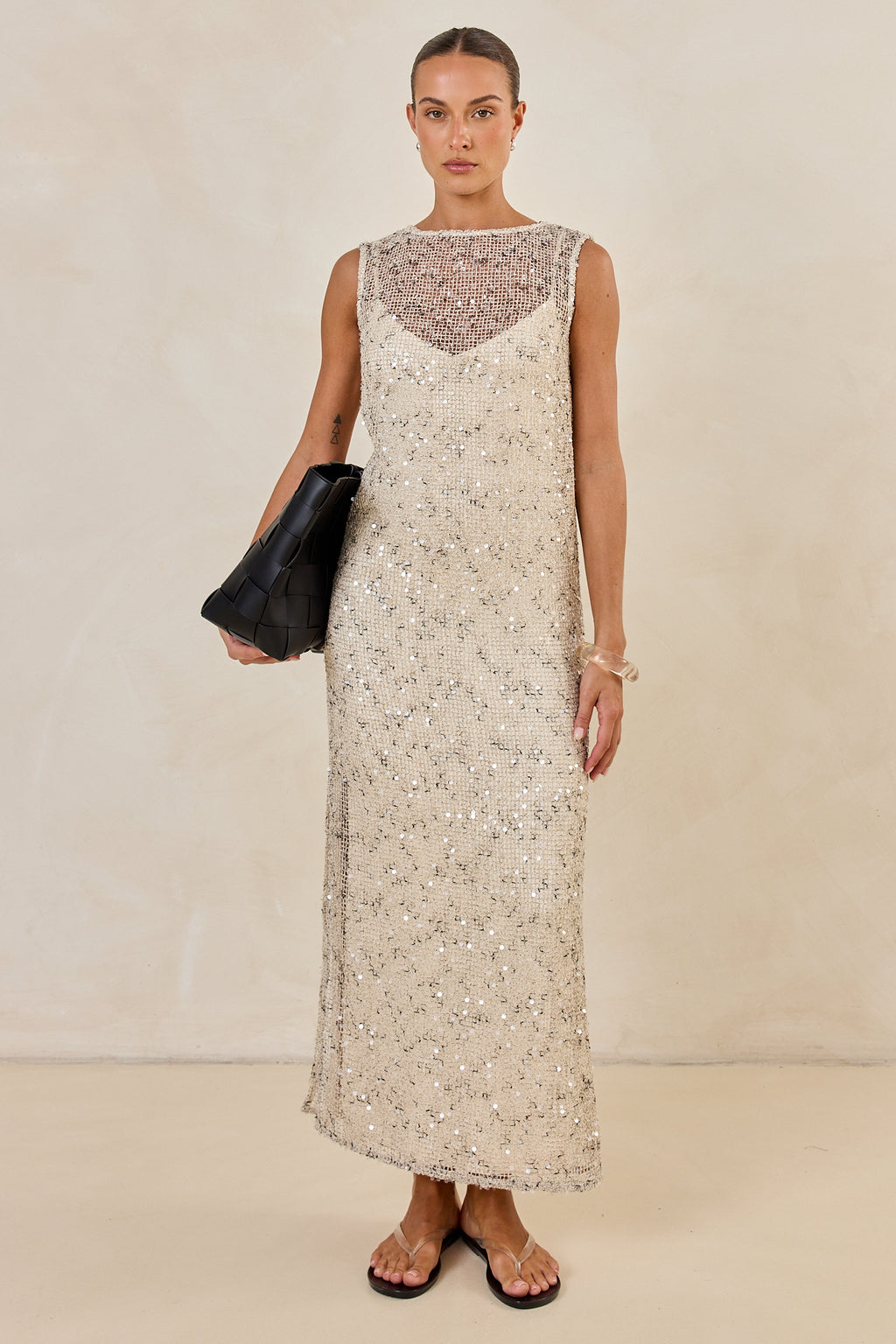 Edela Sequin Maxi Dress (Beige)