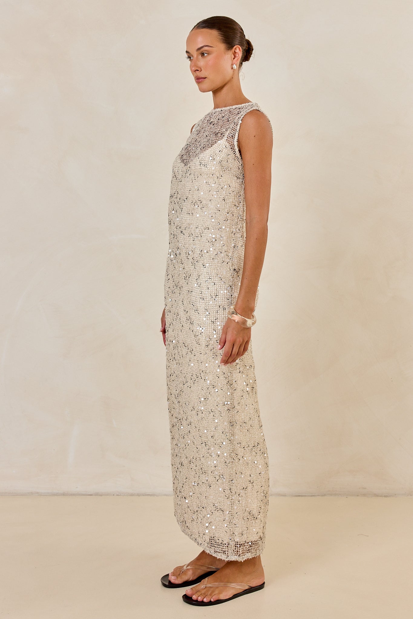 Edela Sequin Maxi Dress (Beige)