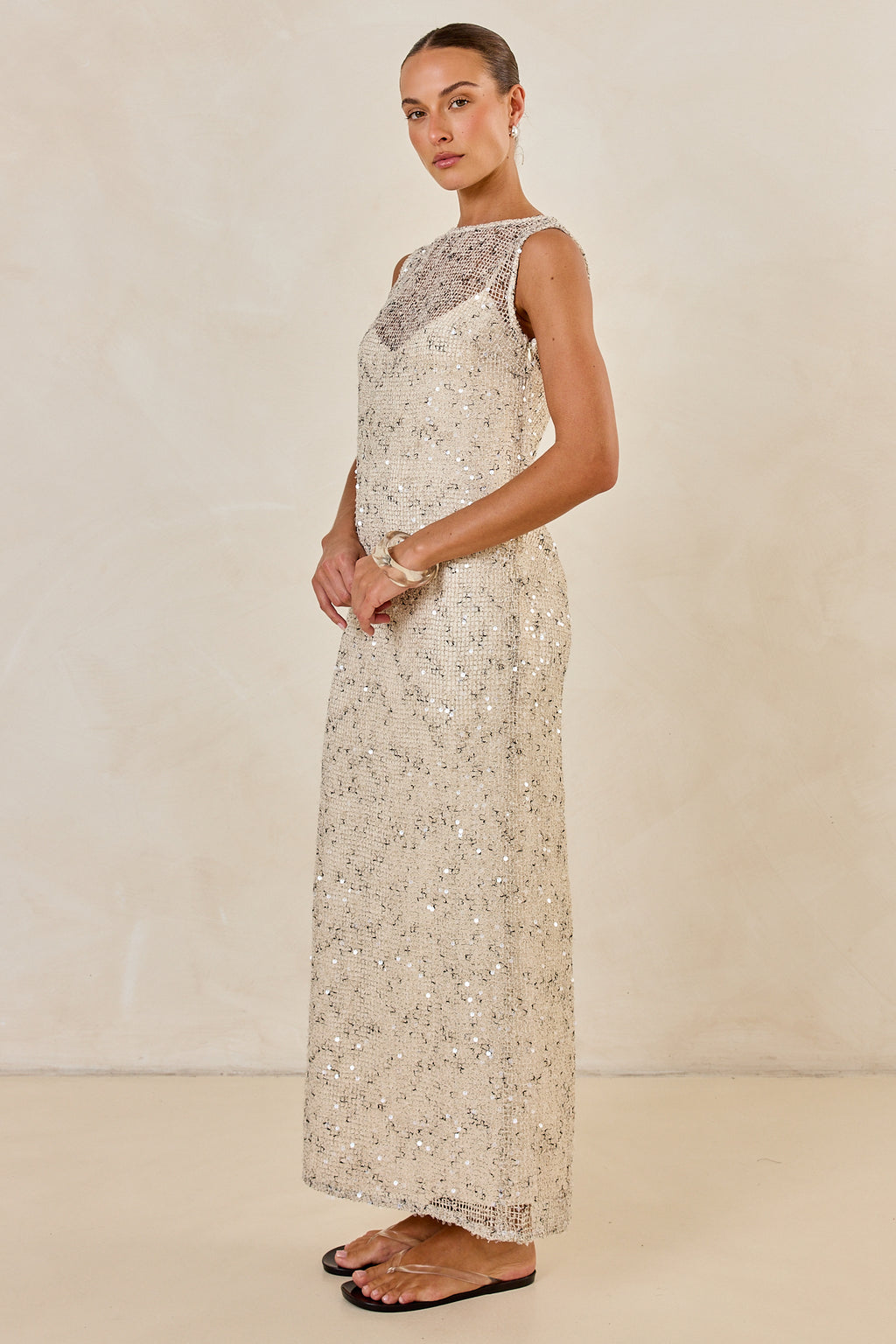 Edela Sequin Maxi Dress (Beige)