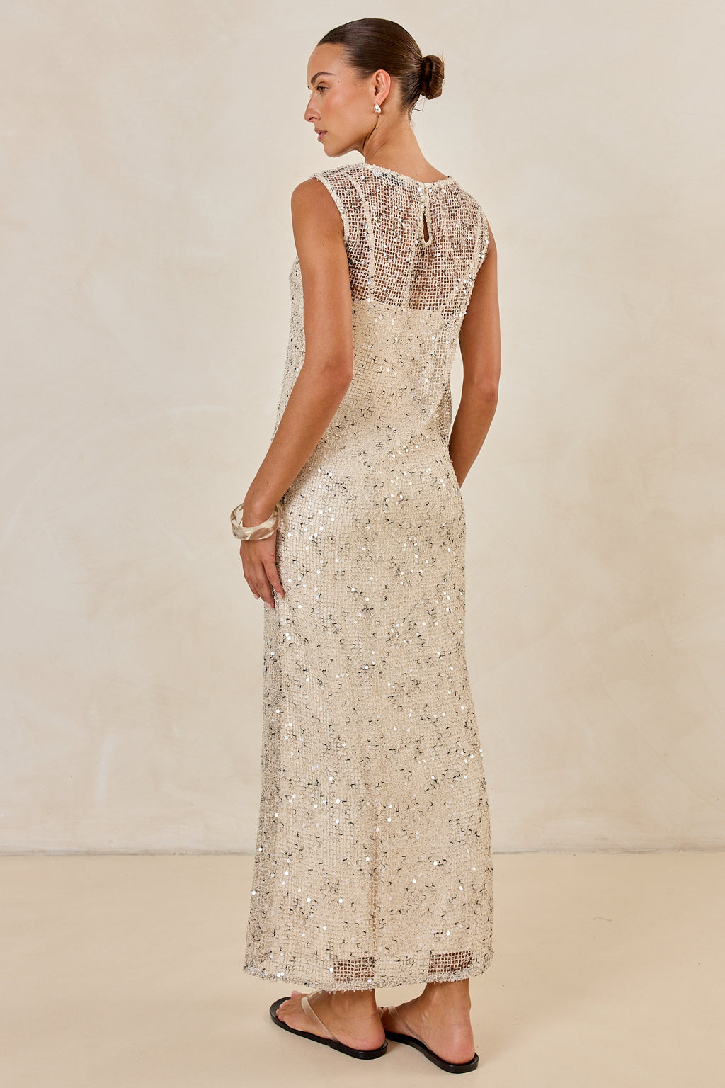 Edela Sequin Maxi Dress (Beige)