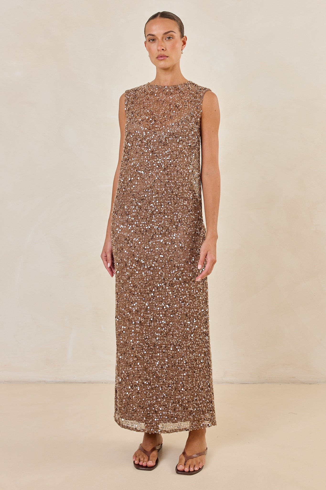 Edela Sequin Maxi Dress (Chocolate)