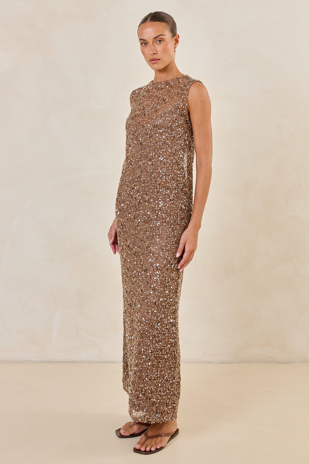 Edela Sequin Maxi Dress (Chocolate)