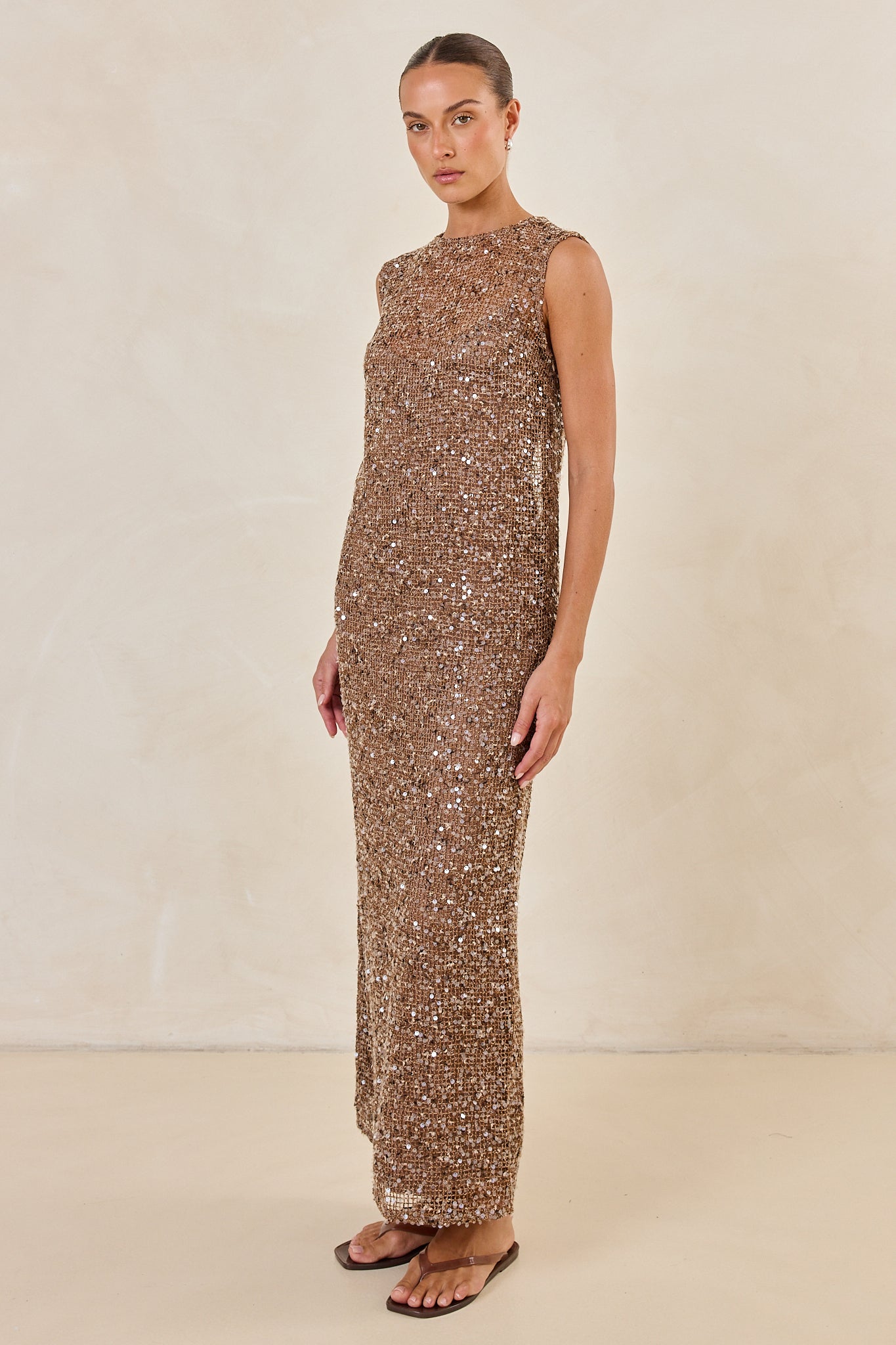 Edela Sequin Maxi Dress (Chocolate)