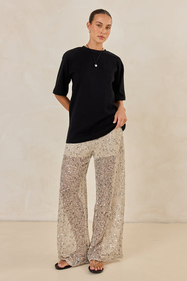 Edela Wide Leg Sequin Pant (Beige)