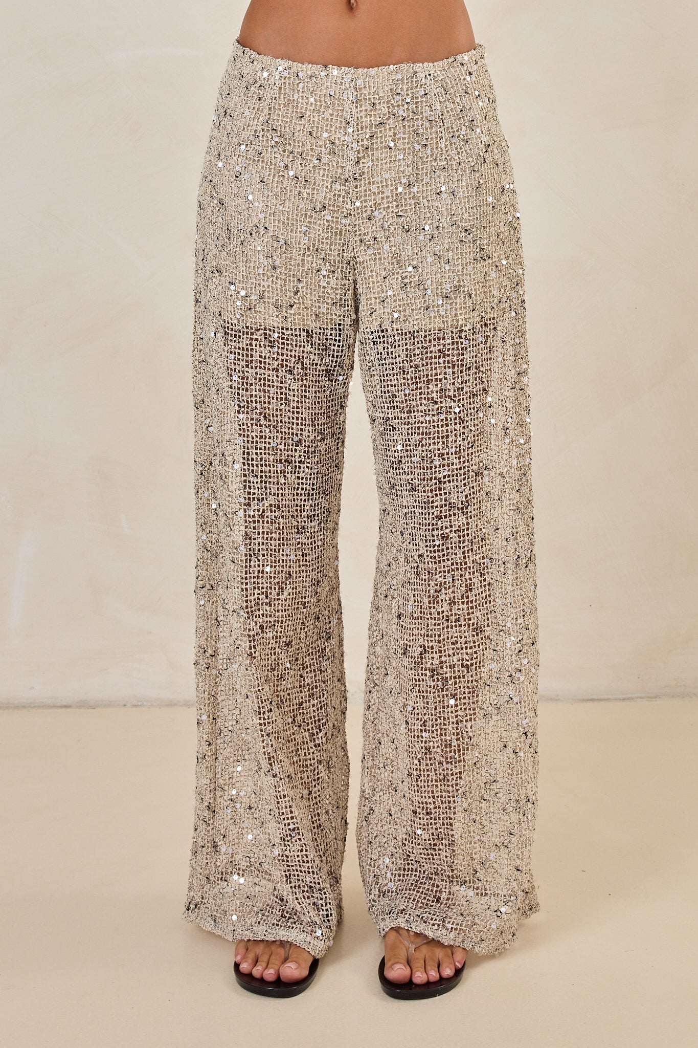 Edela Wide Leg Sequin Pant (Beige)