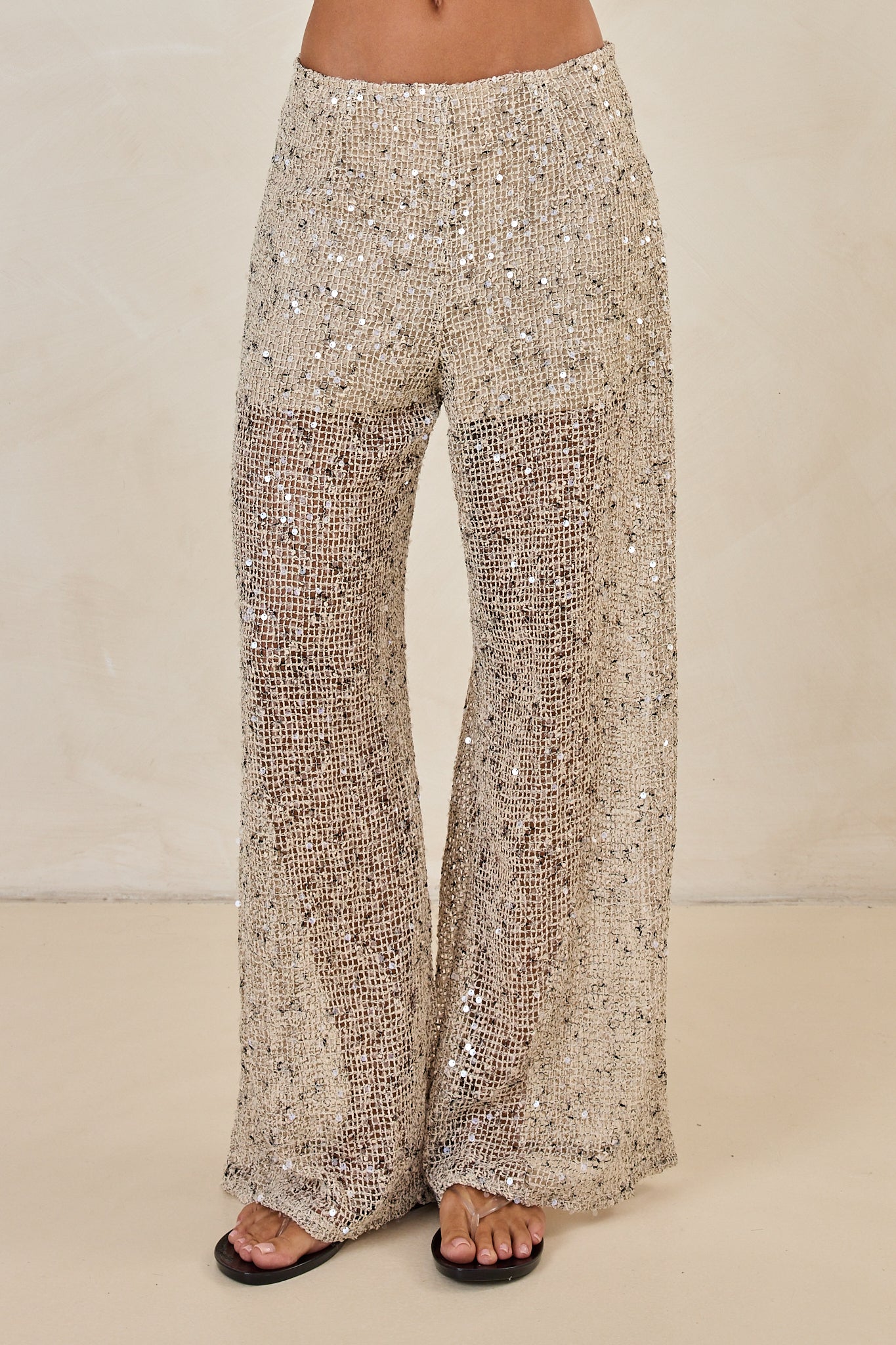 Edela Wide Leg Sequin Pant (Beige)