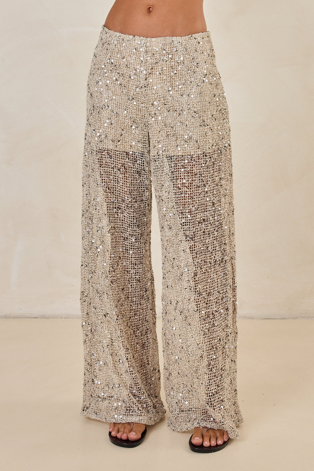 Edela Wide Leg Sequin Pant (Beige)