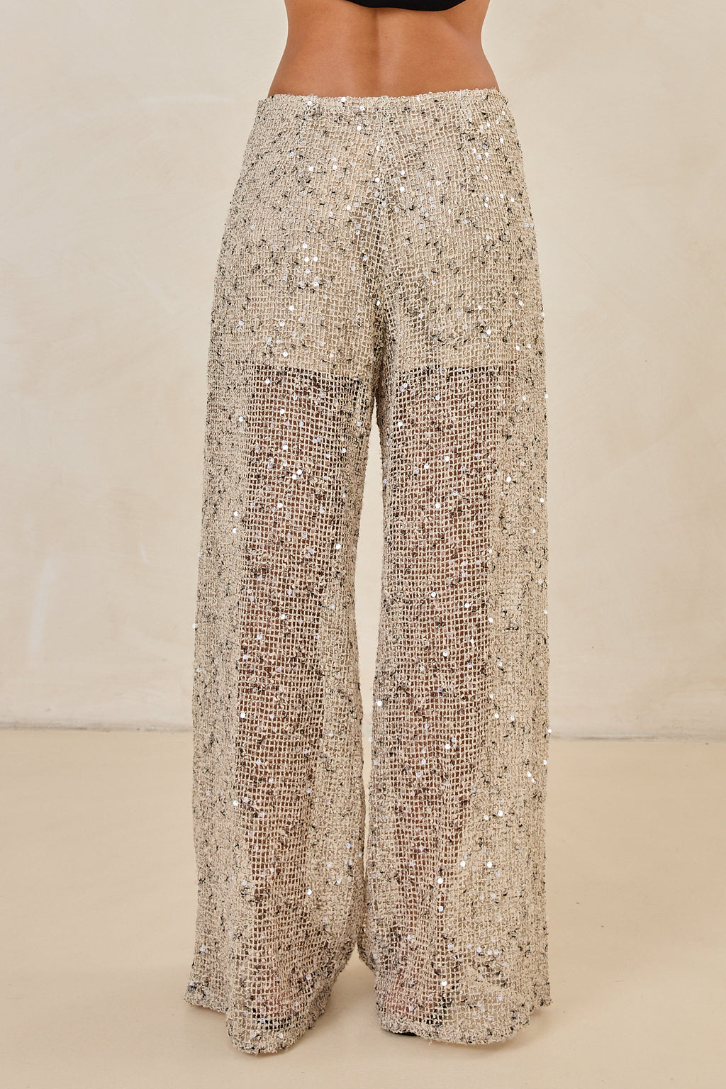 Edela Wide Leg Sequin Pant (Beige)