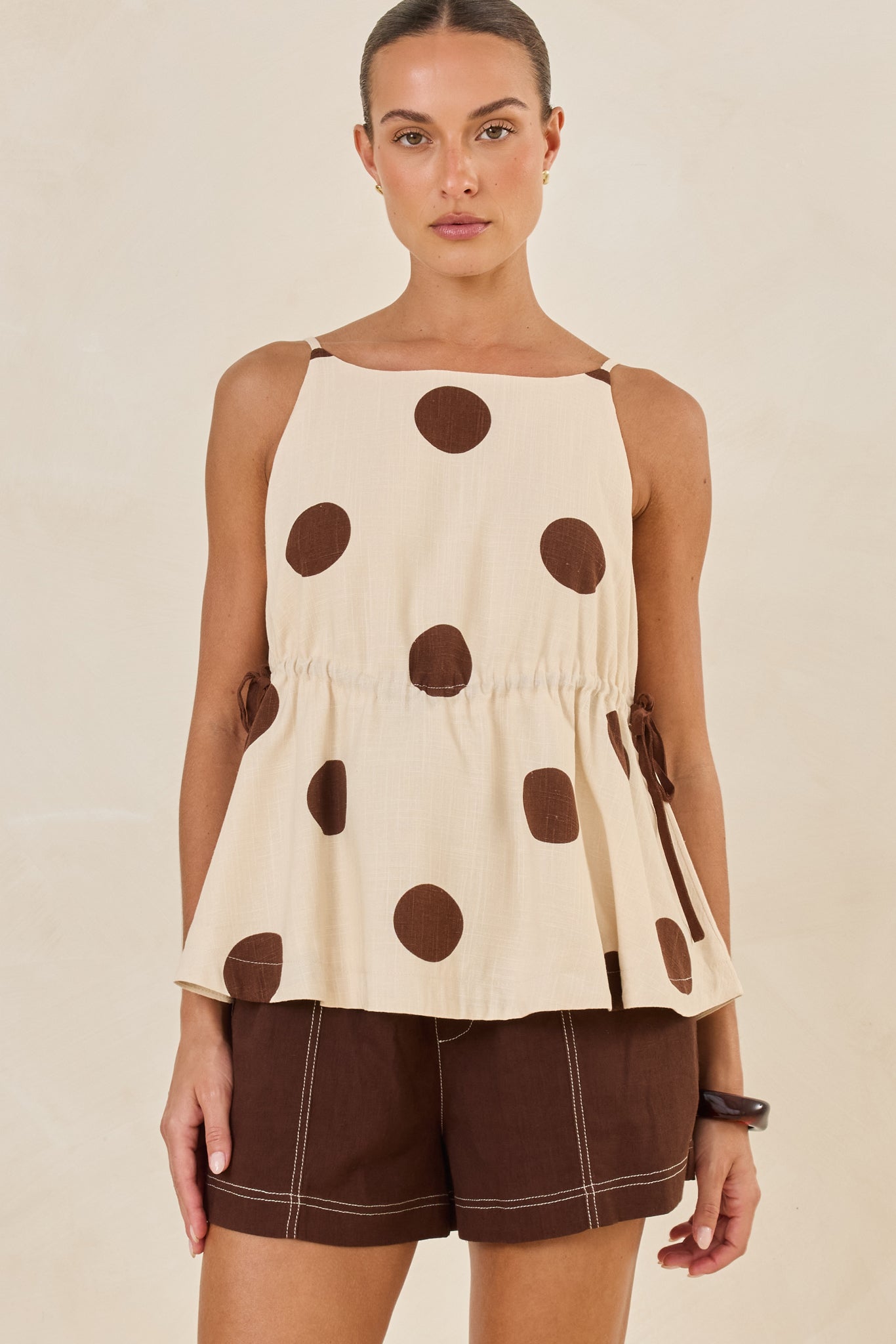 Jovie Top (Cream/Choc Polka)