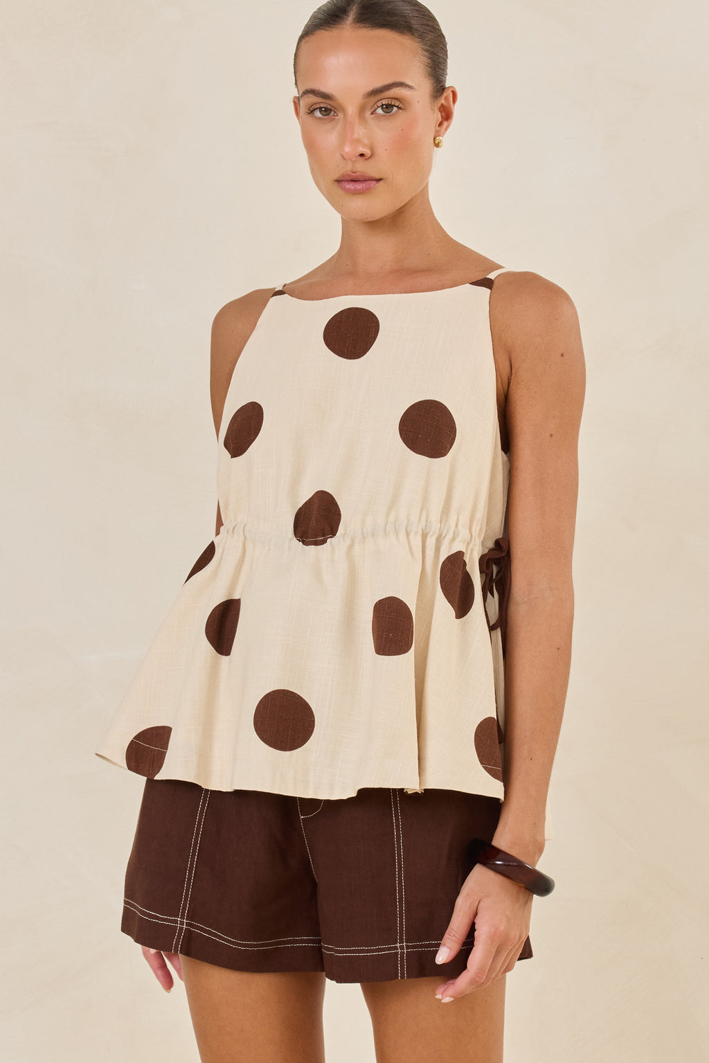 Jovie Top (Cream/Choc Polka)