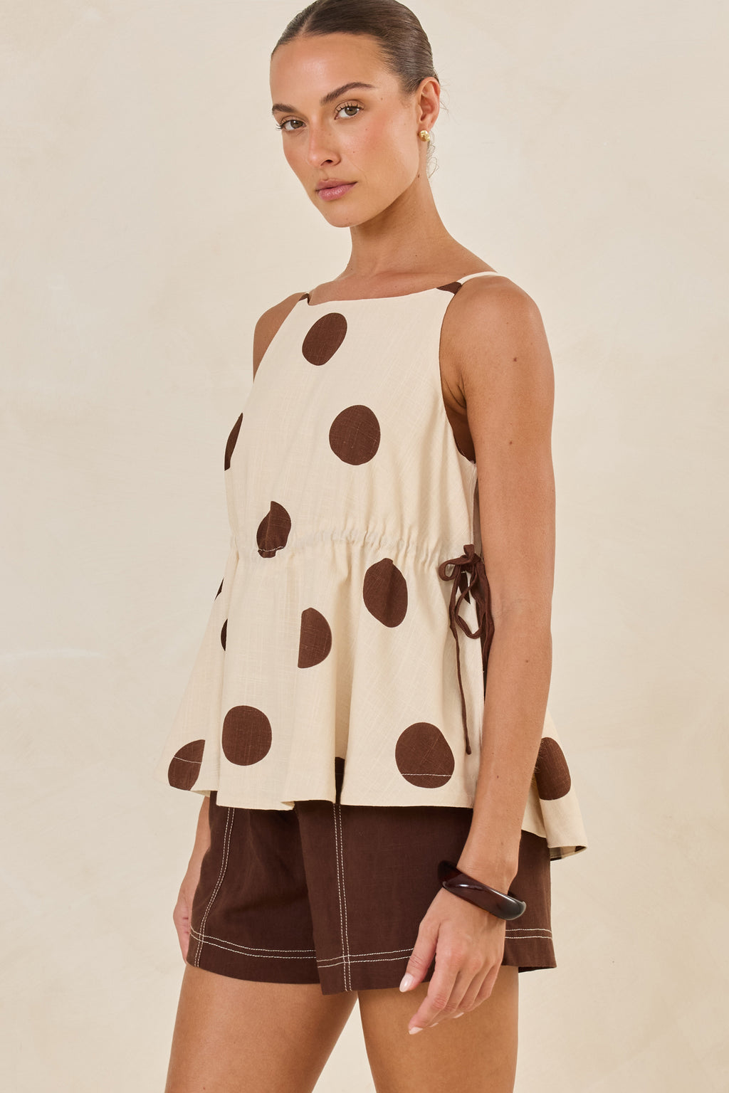 Jovie Top (Cream/Choc Polka)