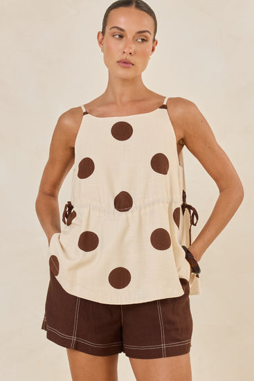Jovie Top (Cream/Choc Polka)