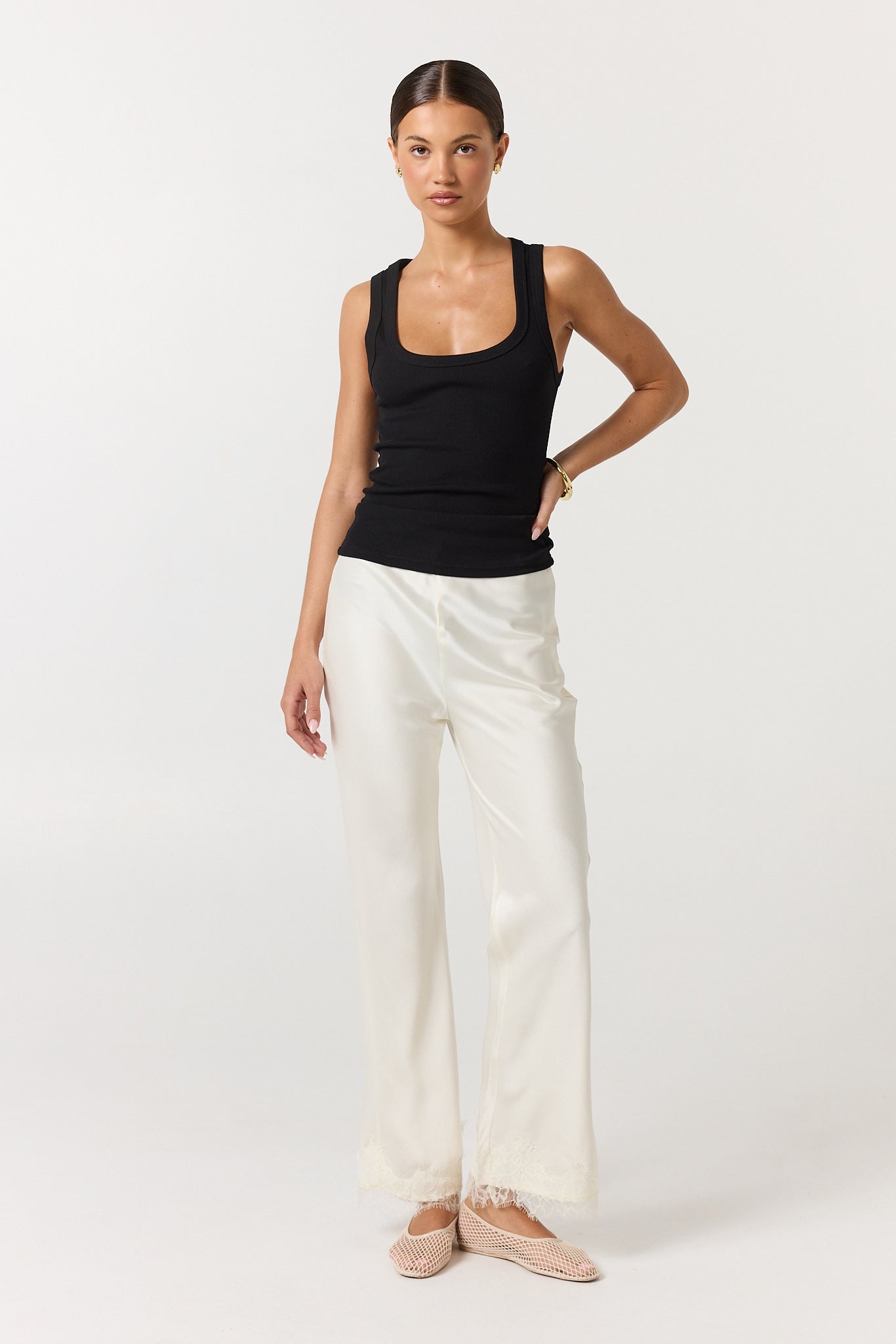 Sasha Bias Lace Pant (Cream)