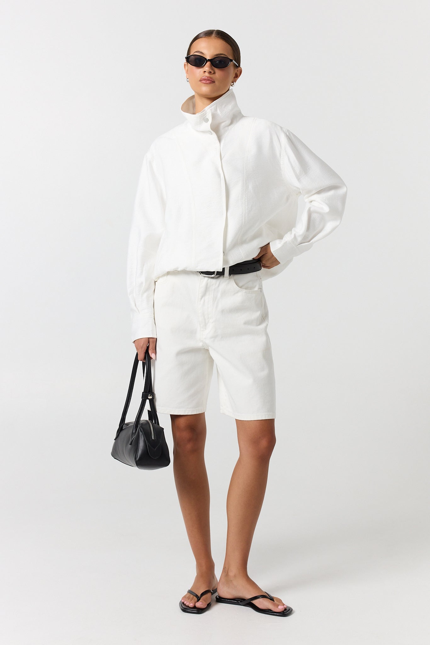 Lara Funnel Neck Bomber (White)