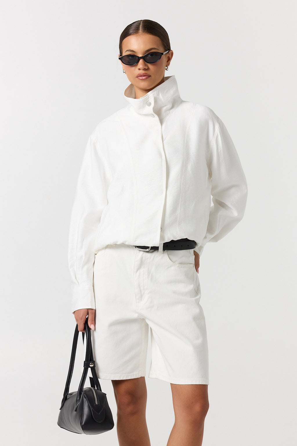 Lara Funnel Neck Bomber (White)