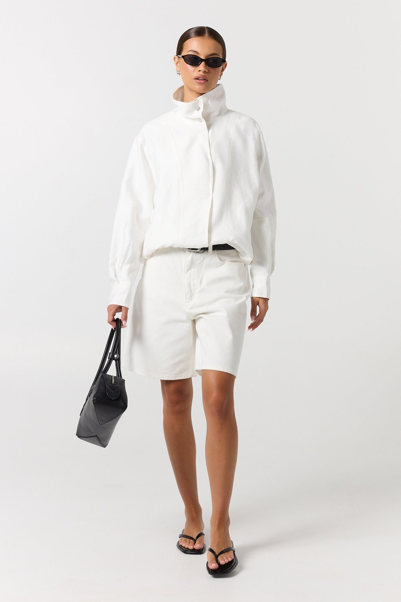 Lara Funnel Neck Bomber (White)