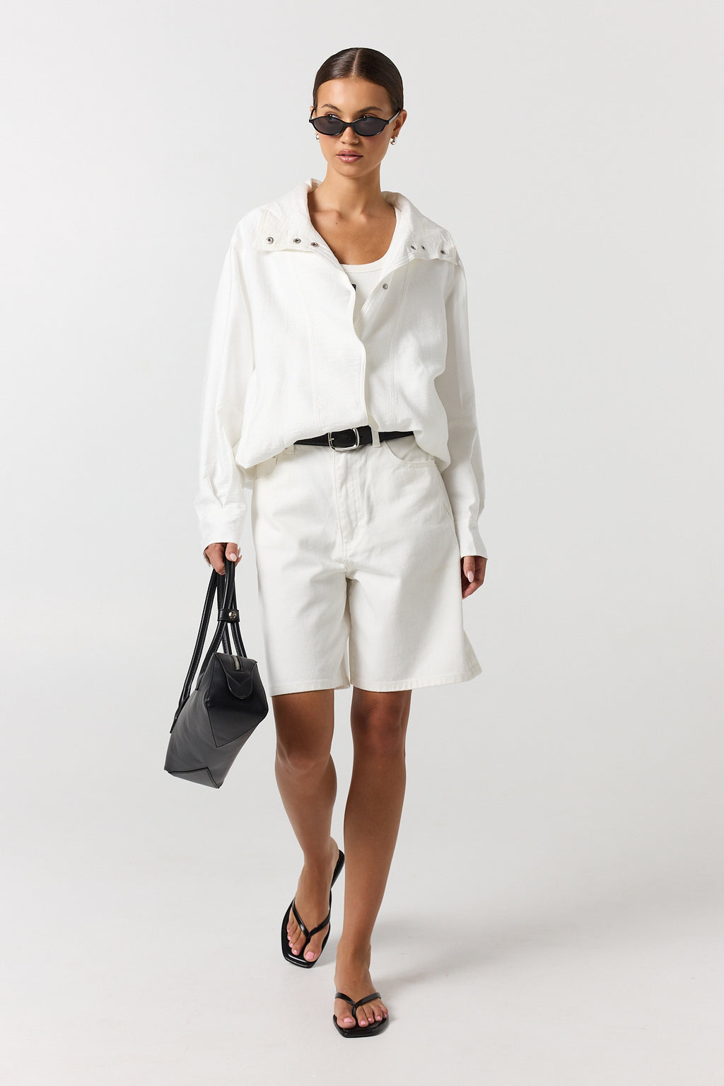 Lara Funnel Neck Bomber (White)