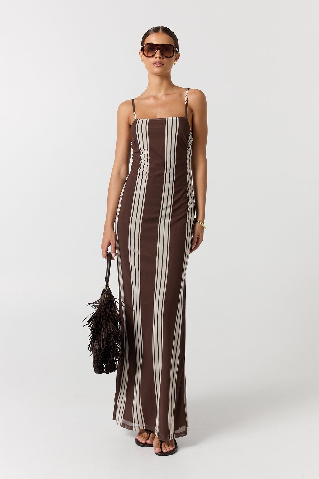 Demi Maxi Dress (Choc/Beige Stripe)