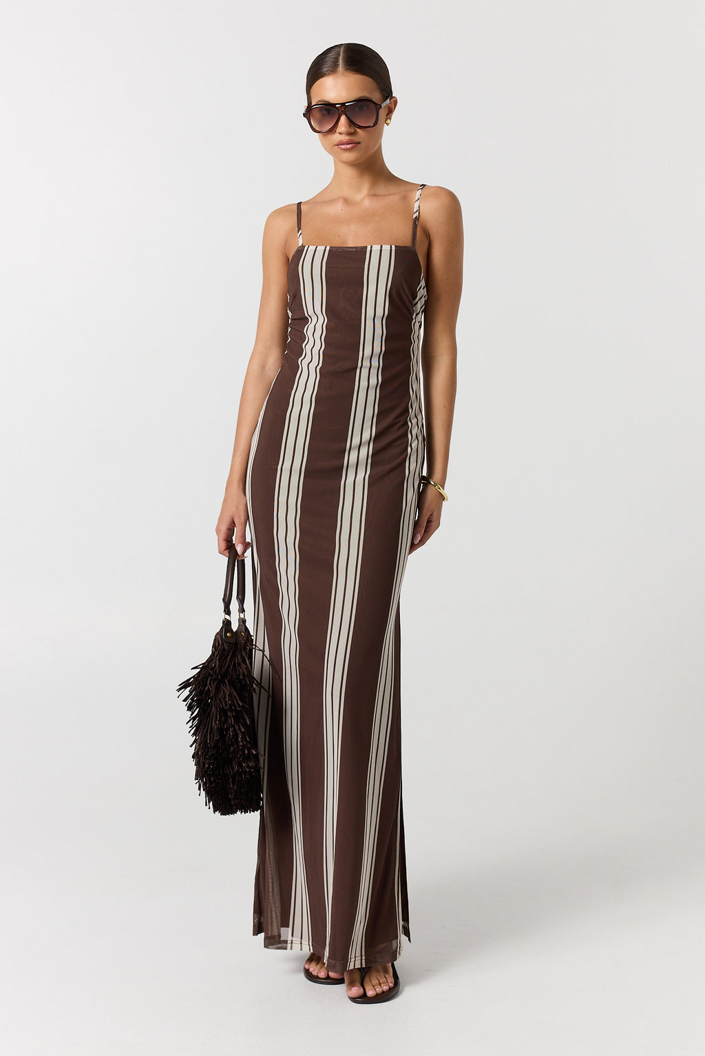 Demi Maxi Dress (Choc/Beige Stripe)